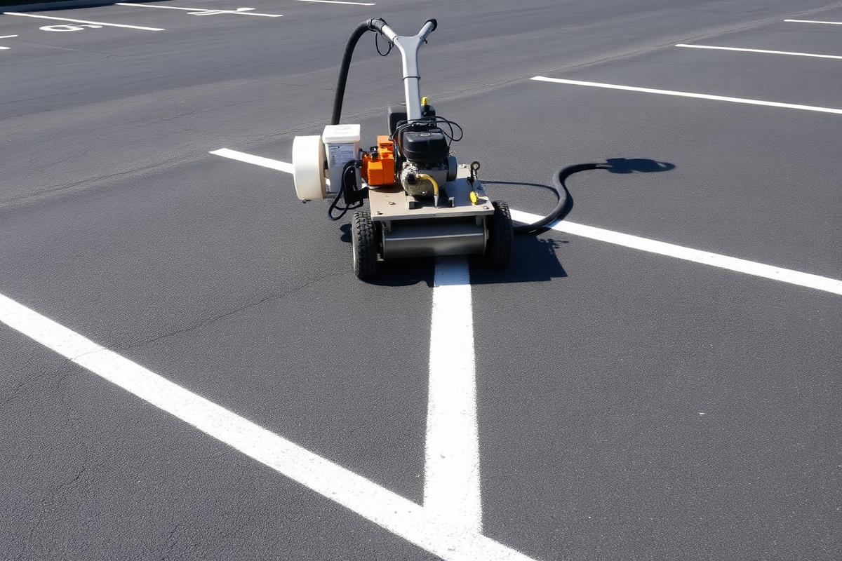 Fresh parking stall lines painted on new asphalt